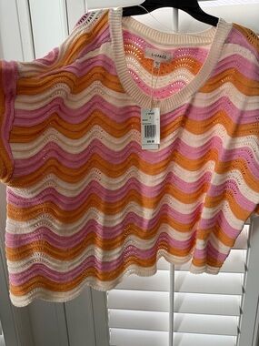 l*space Pink, Orange & Cream Wave Knit Scoop Neck Sweater
